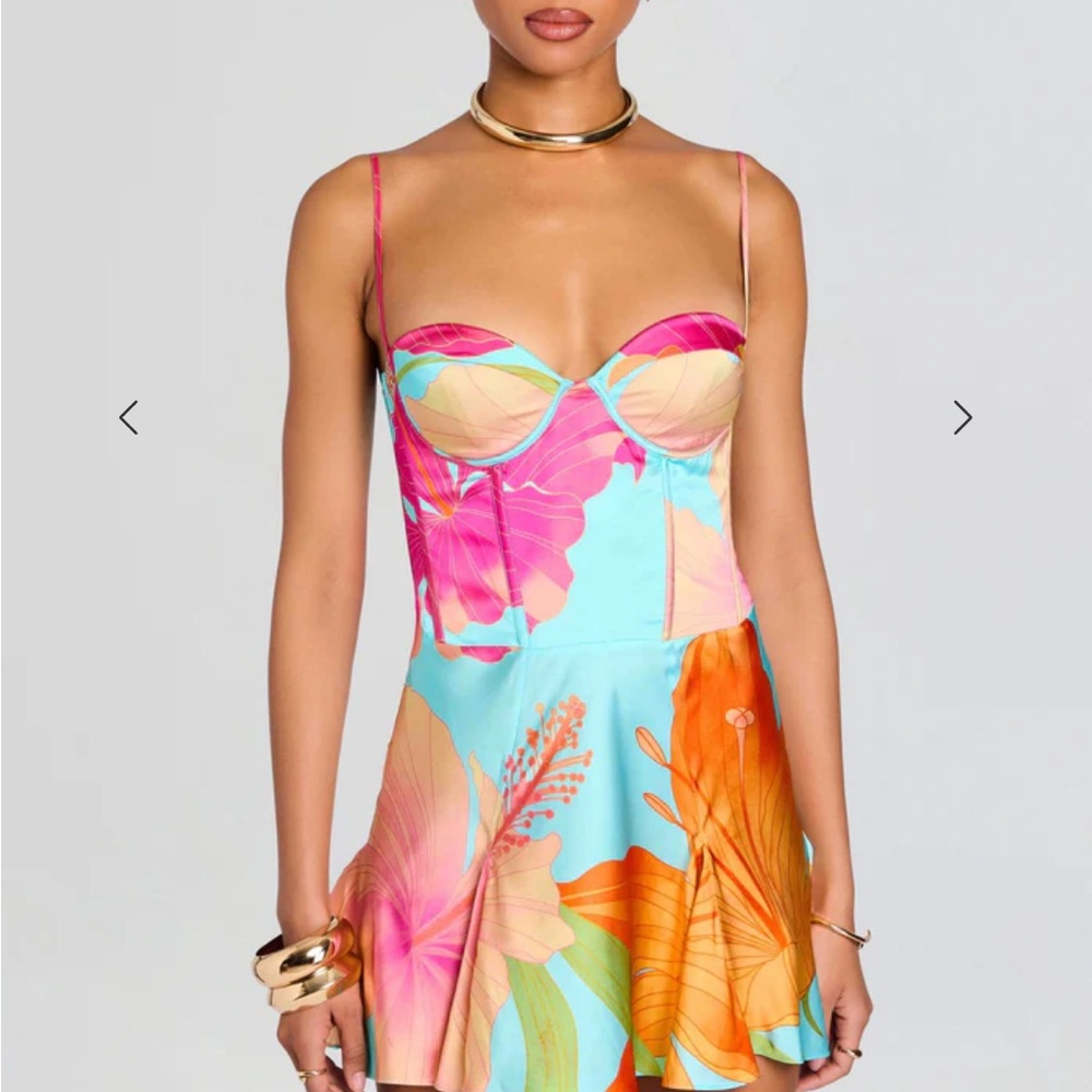 Retrofete Floral Strapless Mini Dress in Aqua and Pink - Picture 2 of 5